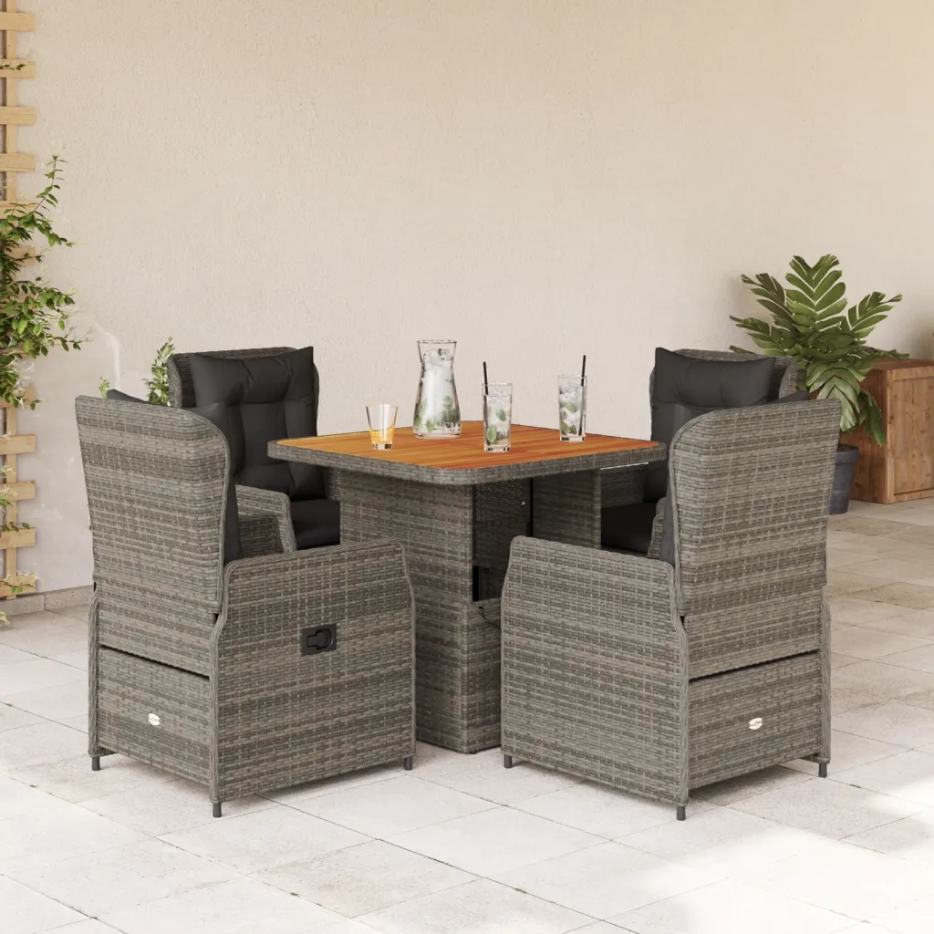 Set da Pranzo da Giardino 5 pz con Cuscini in Polyrattan Grigio
