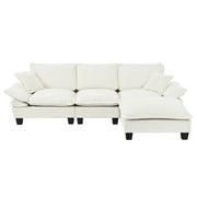 Divano angolare modulare con pouf mobile e 2 cuscini in ciniglia beige 263×151×90 cm