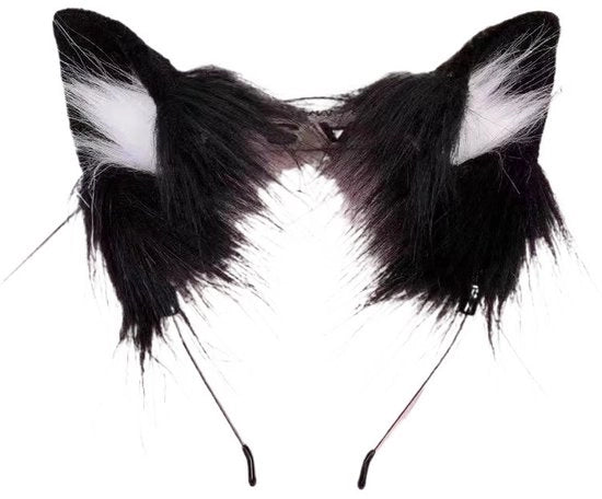 Haarband con orecchie animali per cosplay, confezionato a mano con tessuto in imitazione di pelliccia: orecchie di gatto, volpe, lupo e cane - orecchie di gatto nero e bianco