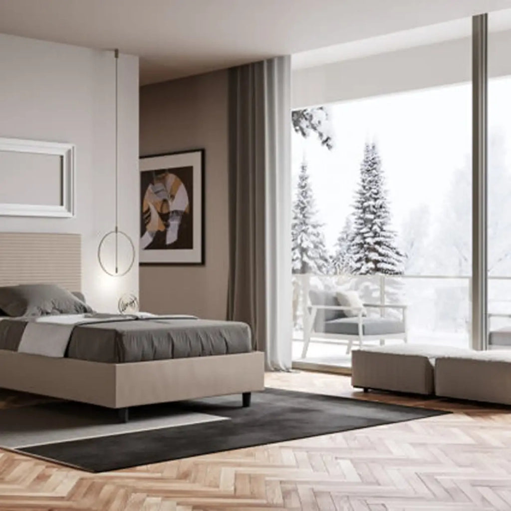 Letto singolo senza rete imbottito 100x210 similpelle tortora Focus