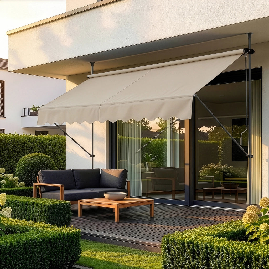 Tenda da Sole a Muro con Pali di Supporto Telescopici Parasole 350 x 120 cm (LxP) color Sabbia pro.tec