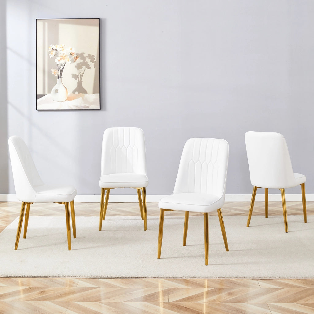 Sedia da pranzo 1 Pezzo con Schienale Ergonomico e Gambe in Metallo, Metallo e Similpelle PU Bianco