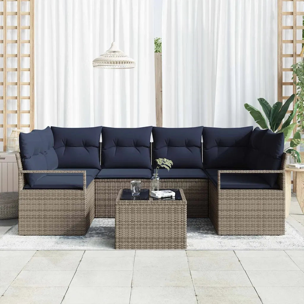 Set di divani 7 pcs Grigio e Blu polyrattan