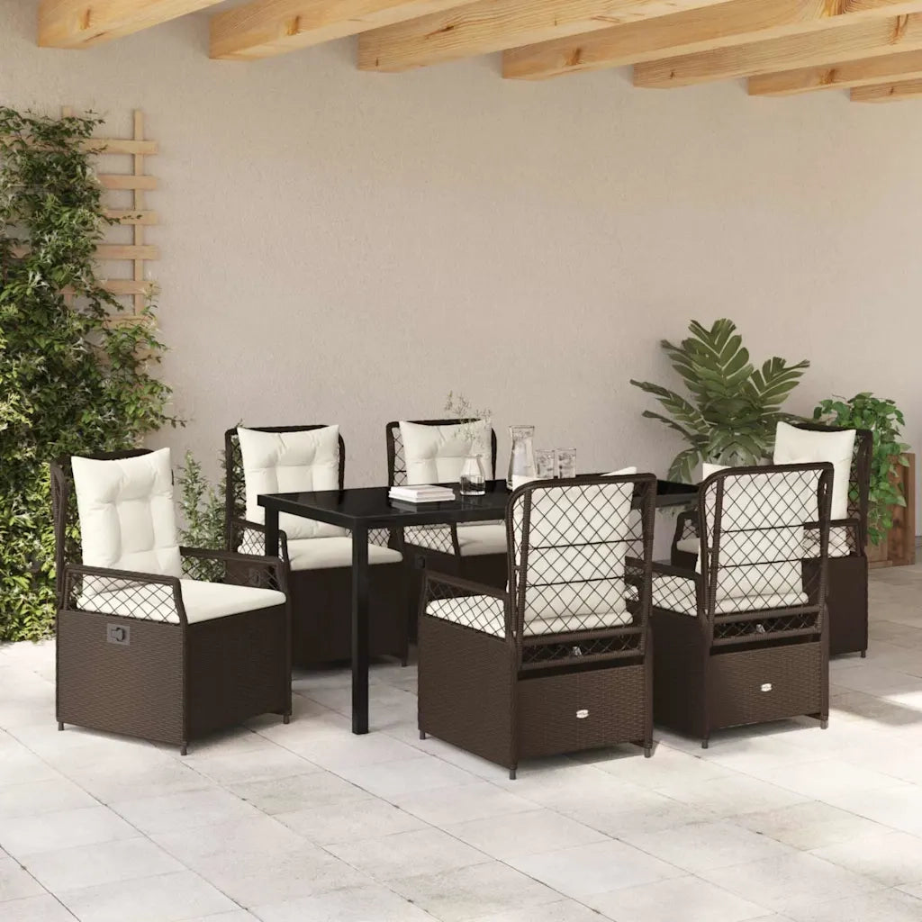 Set da Pranzo per Giardino 7 pcs Marrone polyrattan 3380992