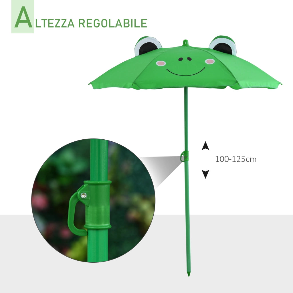 Set da Giardino 4 Pezzi per Bambini con Ombrellone ¨C zephmum ¨C Verde, Acciaio, Tessuto Oxford