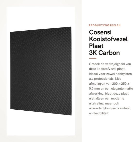Pannello di fibra di carbonio 3K - Caratterizzato da durata e flessibilità - Nero - Finitura opaca - Adatto per l'uso sia interno che esterno