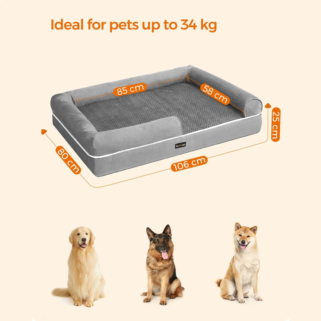 Cuccia ortopedica per cani divano letto per animali domestici imbottitura morbida bordi rialzati rivestimento sfoderabile e lavabile 106 x 80 x 25 cm antiscivolo grigio chiaro 12_0006855