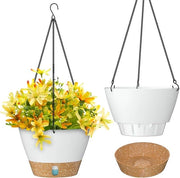 Set di Supporti per Piante con Vaschetta Sospesa 25 cm 8 pollici Ornamenti per Giardino Bacinelle con Livello d'Acqua Visibile Fessure di Drenaggio Vaschetta Rimovibile per Interno Esterno Piante - Bianco Set da 2