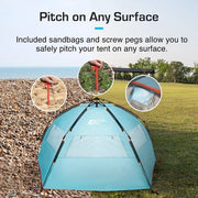 Tenda da Spiaggia Luxuosa - Protezione UPF 50+ dai raggi UV - 4 Posti Tenda Facile da Ripiegare e Compatta Borsa da Trasporto - Protezione dal Vento e dal Sole per Camping e Vacanze in Spiaggia.