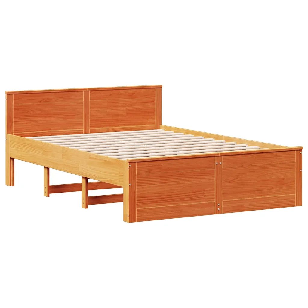 Letto Libreria senza Materasso Marrone Cera 140x200 cm in Pino 3308923
