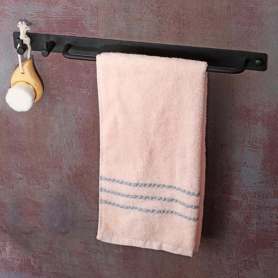 Sostegno asciugamano nero 400 mm - acciaio inossidabile - fissaggio a parete - sostegno asciugamano per bagno con 2 ganci - sostegno asciugamano per ospiti per cucina e bagno
