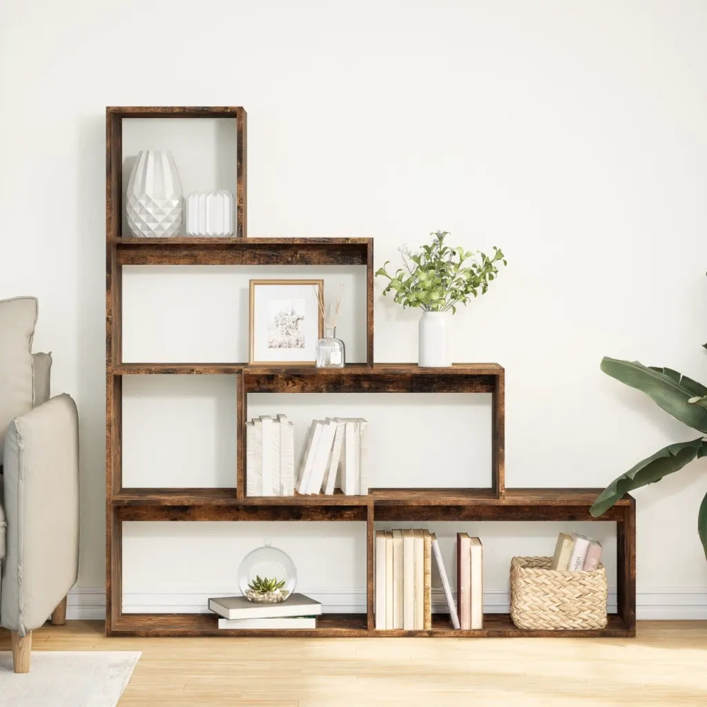 Libreria 4 Ripiani-Scaffale per Libri-Mobile di Stoccaggio Rovere Fumo 143,5x29x143,5 cm in Truciolato