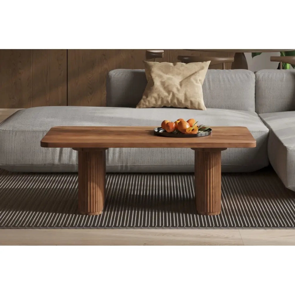 Tavolino basso TALVORA – Legno massello di mango – Tavolino rettangolare 120x60 cm – Design grezzo e naturale