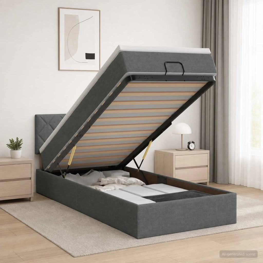 Letto Ottomano con Materasso e LED Grigio Scuro 100 x 200 cm 3456968