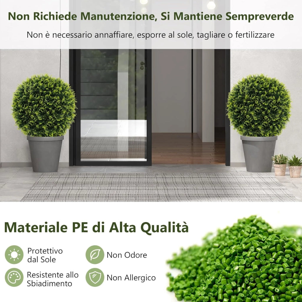 Set di 2 Sfere Topiarie in Cedro 50 cm, Sfere in Buxus con Protezione Solare, Piante Decorative Artificiali per Giardino, Porta d'Ingresso e Balcone