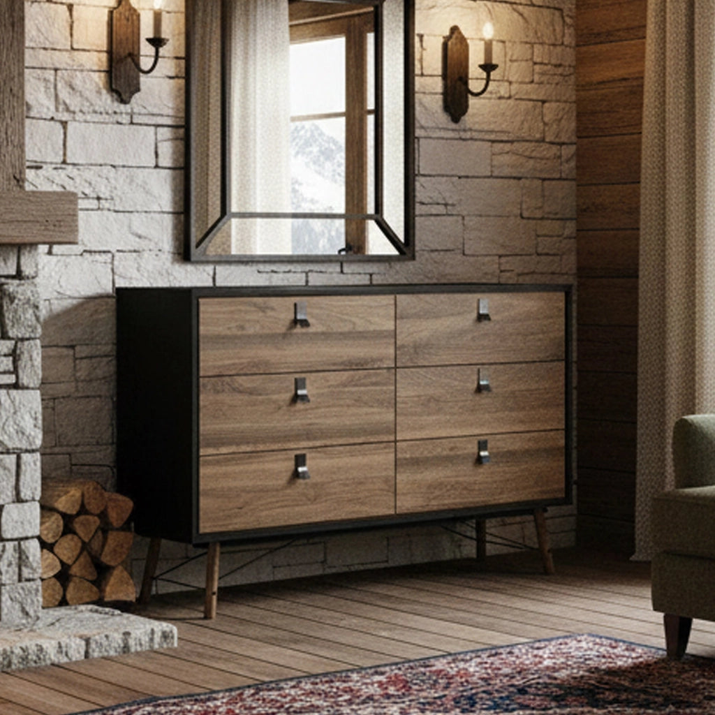 Credenza Anturio, Buffet da soggiorno, Madia da salotto, Dispensa da cucina, 150x40 h95 cm, Nero e Noce