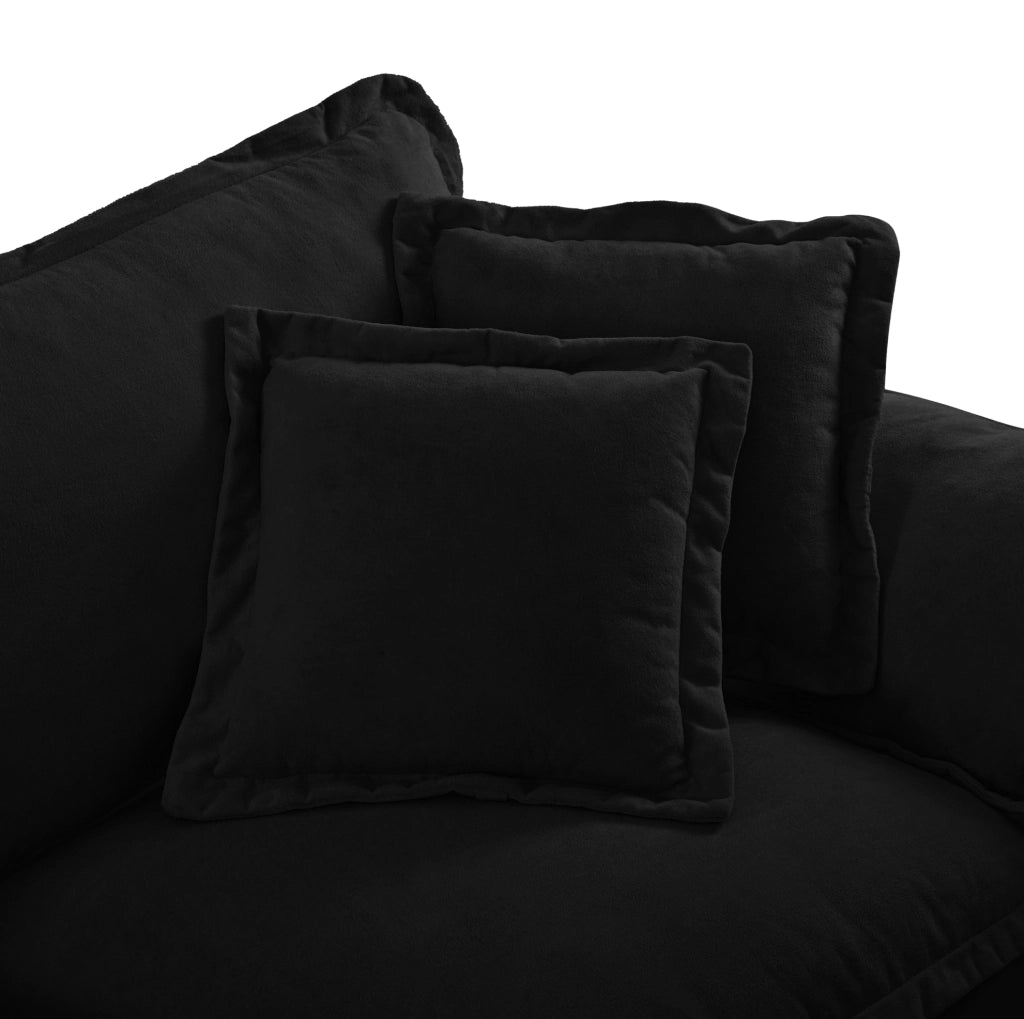 Divano modulare ULEVR 194x151 cm in ciniglia nera con pouf rimovibile e braccioli ampi