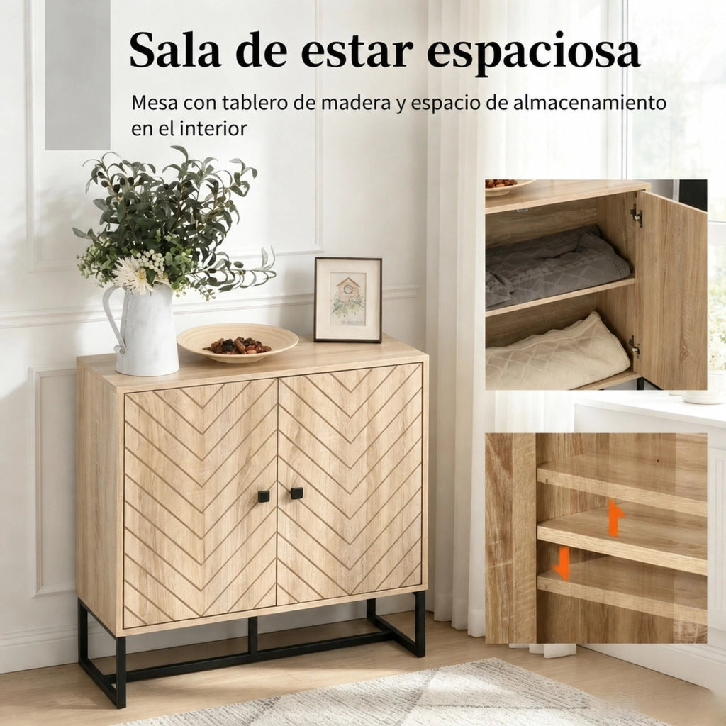 Credenza 80x29，5x80 cm MDF metallo nero e legno naturale per sala da pranzo