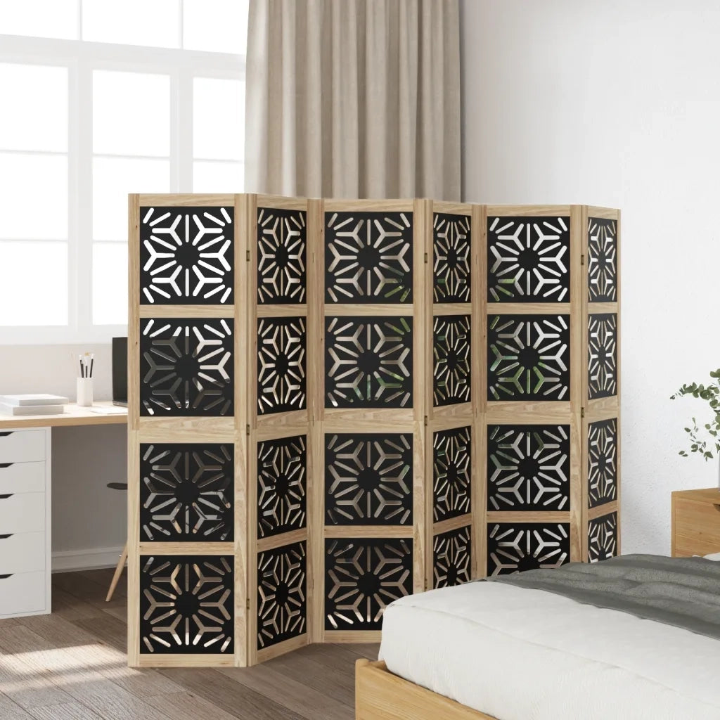 Divisorio Ambienti | Divider per stanze | Paravento 6 Pannelli Marrone e nero Legno di Paulownia