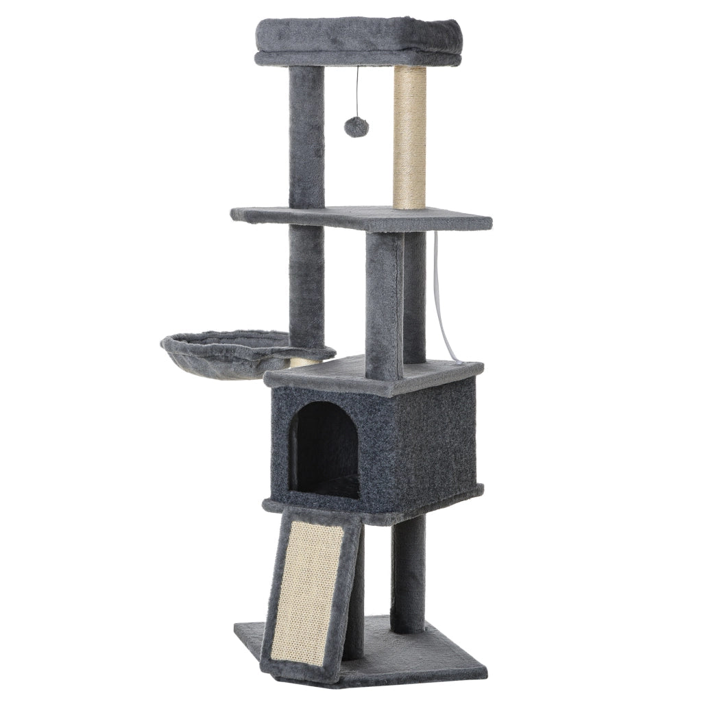 Albero tiragraffi per gatti con cuccia, amaca e piattaforme ¨C zephmum ¨C 127 cm grigio