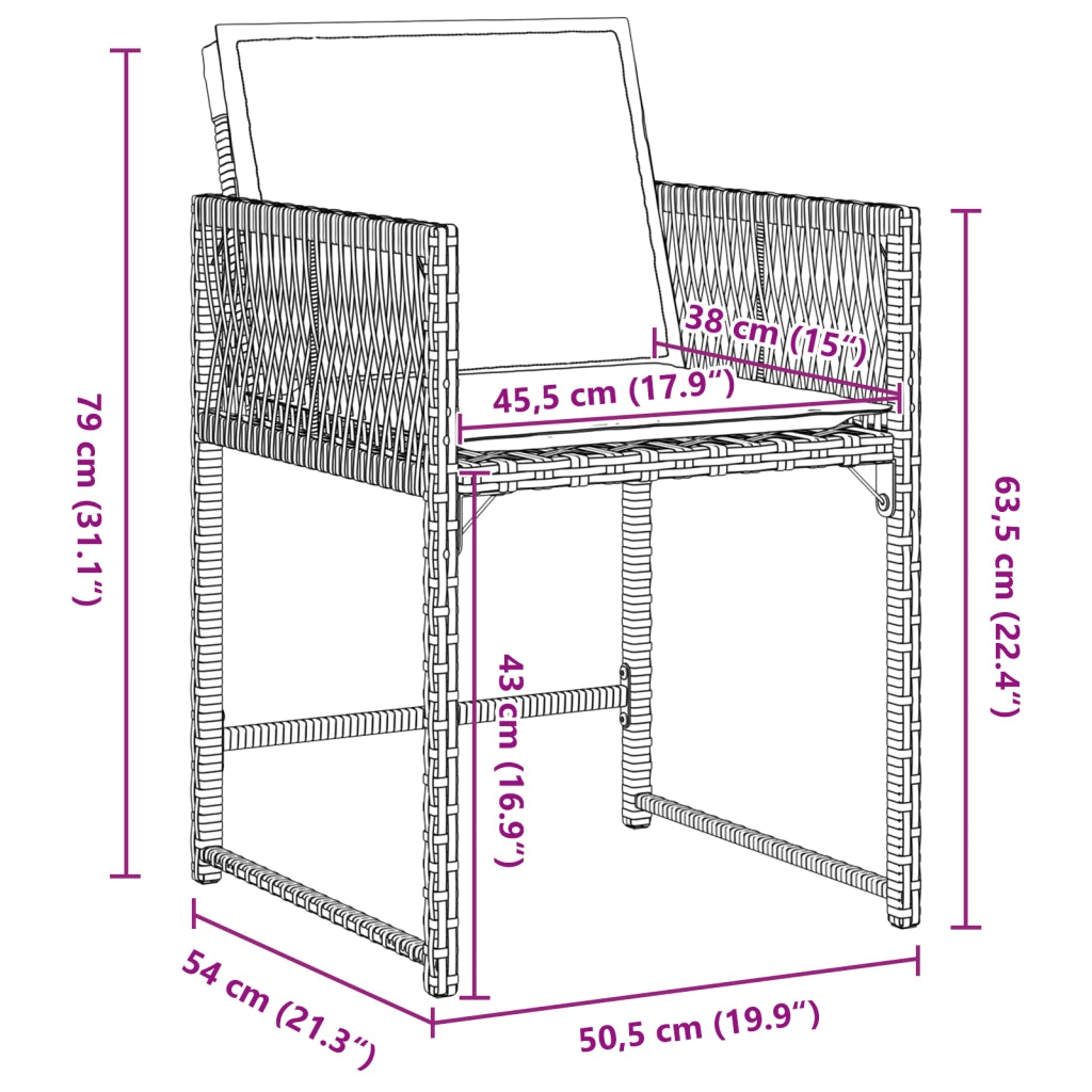 Set da Pranzo da Giardino 5 Pezzi con Cuscini Beige Rattan Polietilene