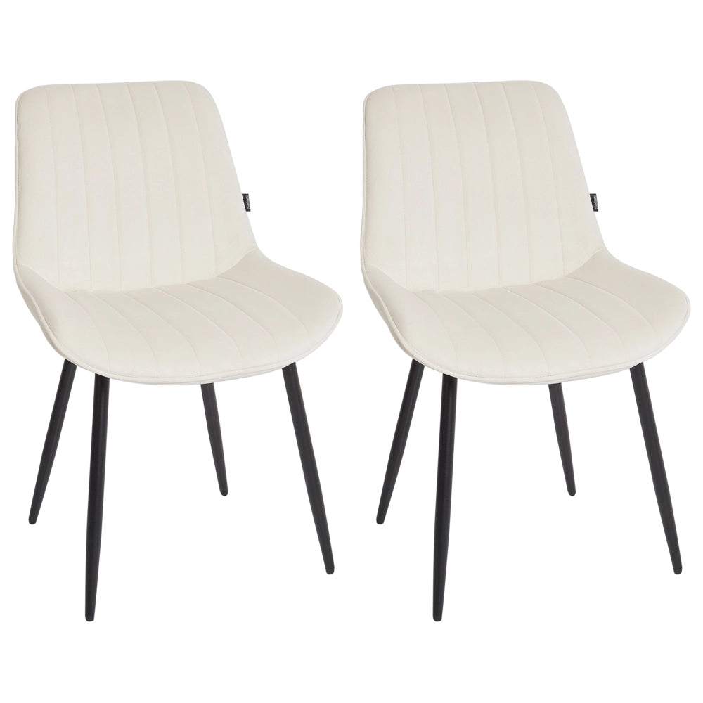 Set di 2 sedie da pranzo in velluto beige chiaro con gambe in acciaio nero senza braccioli set da pranzo salotto soggiorno moderno