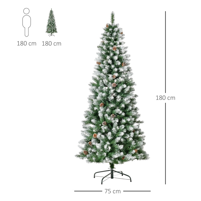 Albero di Natale artificiale, 630 rami, 37 pigne, punte innevate, ignifugo, 180 cm