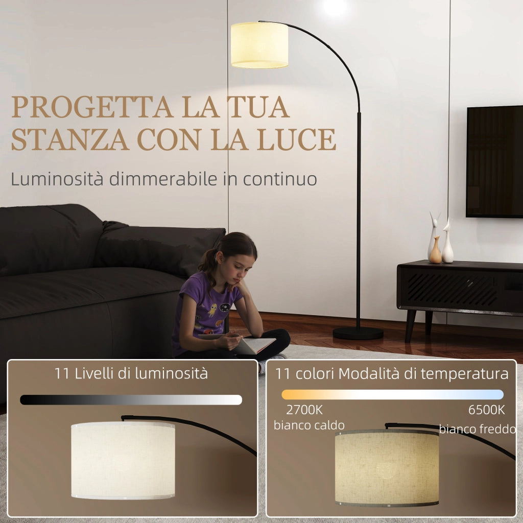 Lampada da Terra LED Regolabile con Telecomando con Timer 1H e Girevole in Metallo Nero