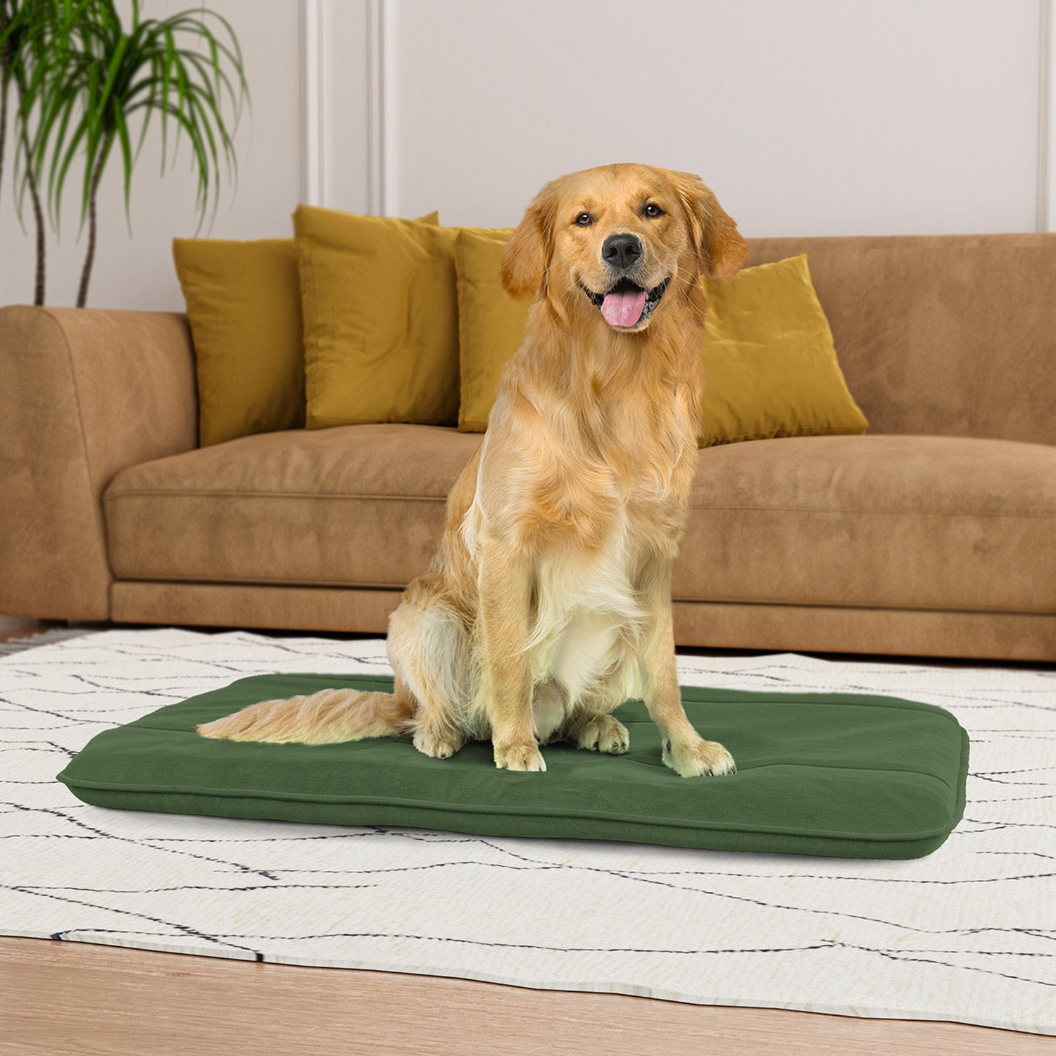 Maxi Cuscino Imbottito e Trapuntato per Cani Gatti in Microfibra Verde Scuro