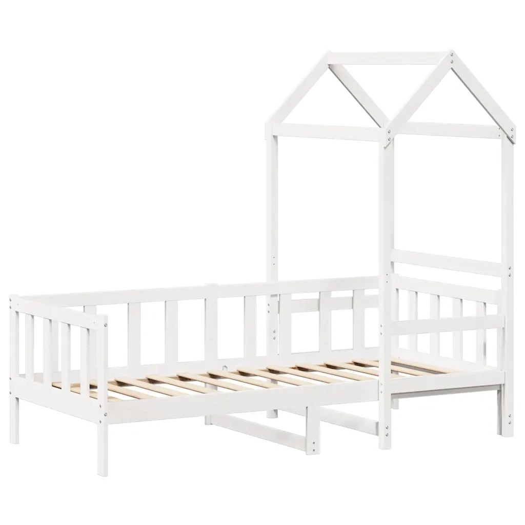 Dormeuse con Tetto 80x200 cm Bianco in Legno Massello di Pino