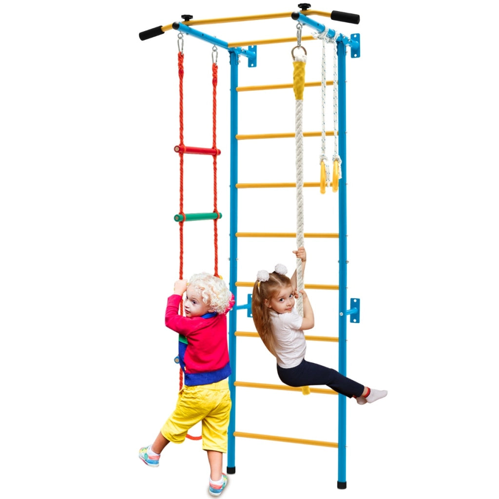 Set di sbarre in acciaio da parete per bambini, Sbarra per trazioni con scala a corda anelli da ginnastica Giallo-Giocattoli educativi