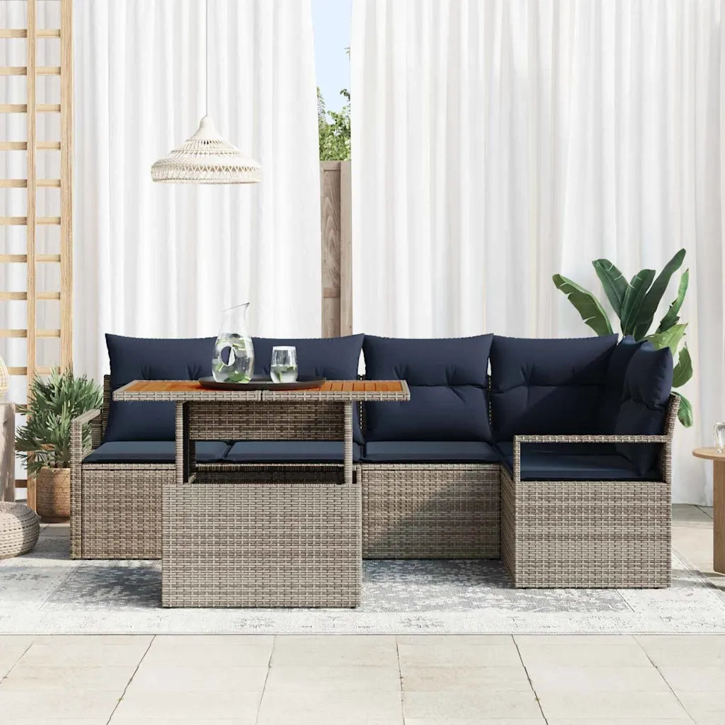 Set da Pranzo per Giardino con cuscino 6 pcs Grigio e Blu Navy
