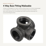 Buis di accoppiamento 4 vie - Lato di uscita nero - Fusto femminile - Connettore di tubo - Acciaio deformabile - 2,5 cm - Resistente alla corrosione - Connettore di tubo