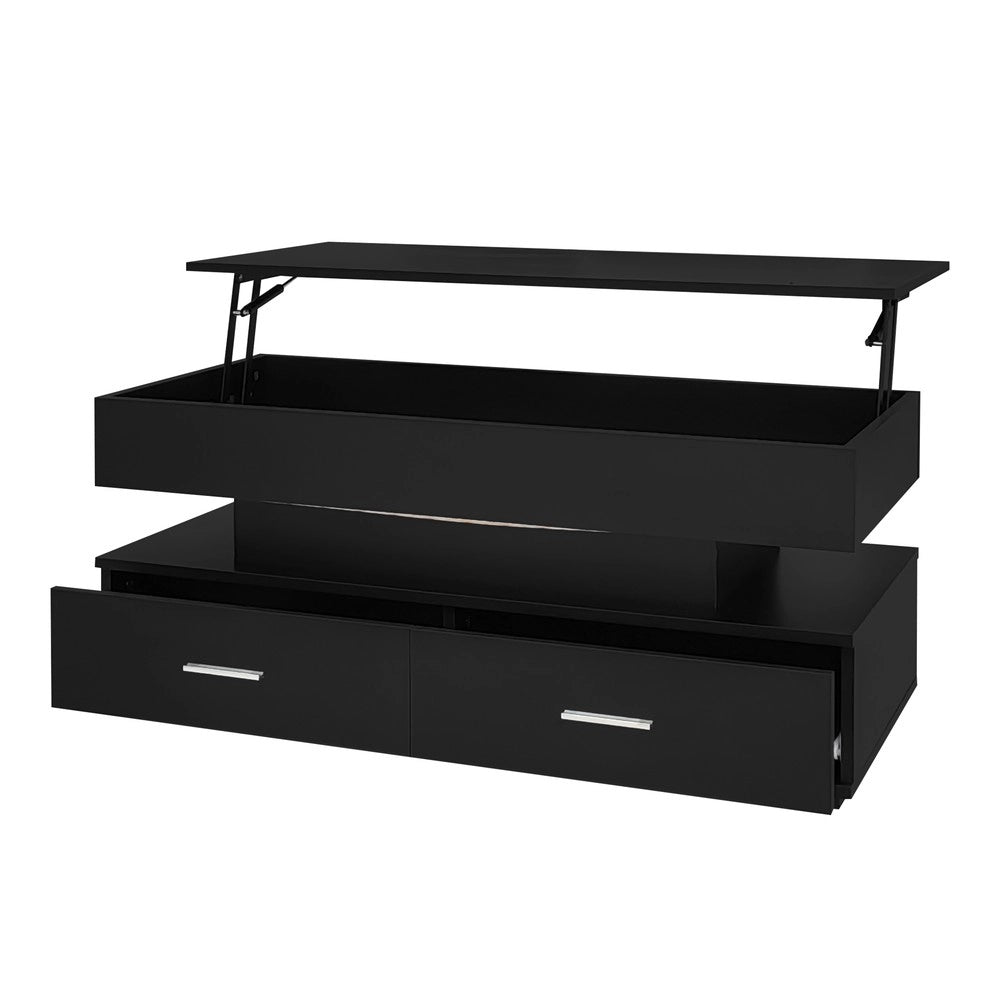 Tavolino da Caff¨¨ Regolabile in Altezza ¨C MINIMAL ¨C Nero, LED, Bluetooth, 2 Cassetti, 100x50x44