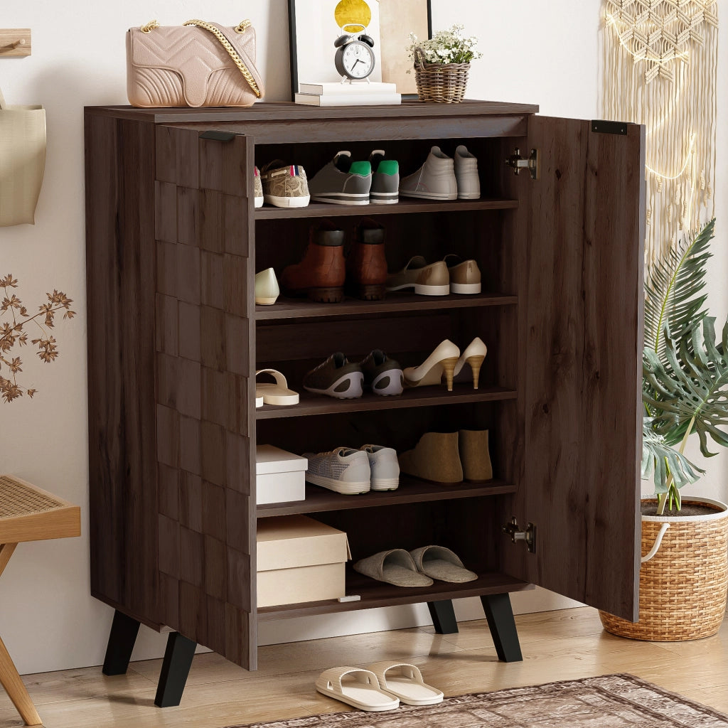 Mobile Scarpiera con 2 Ante e 5 Scomparti; Ripiani Regolabili; Stile Moderno; in Pannello Truciolare; Legno; 80¡Á35;5¡Á110 cm