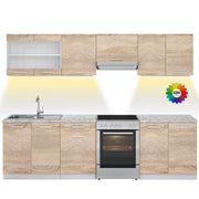 Mobile da cucina Raul Sonoma/Bianco 270 cm, PL Marmo con striscia LED Vicco