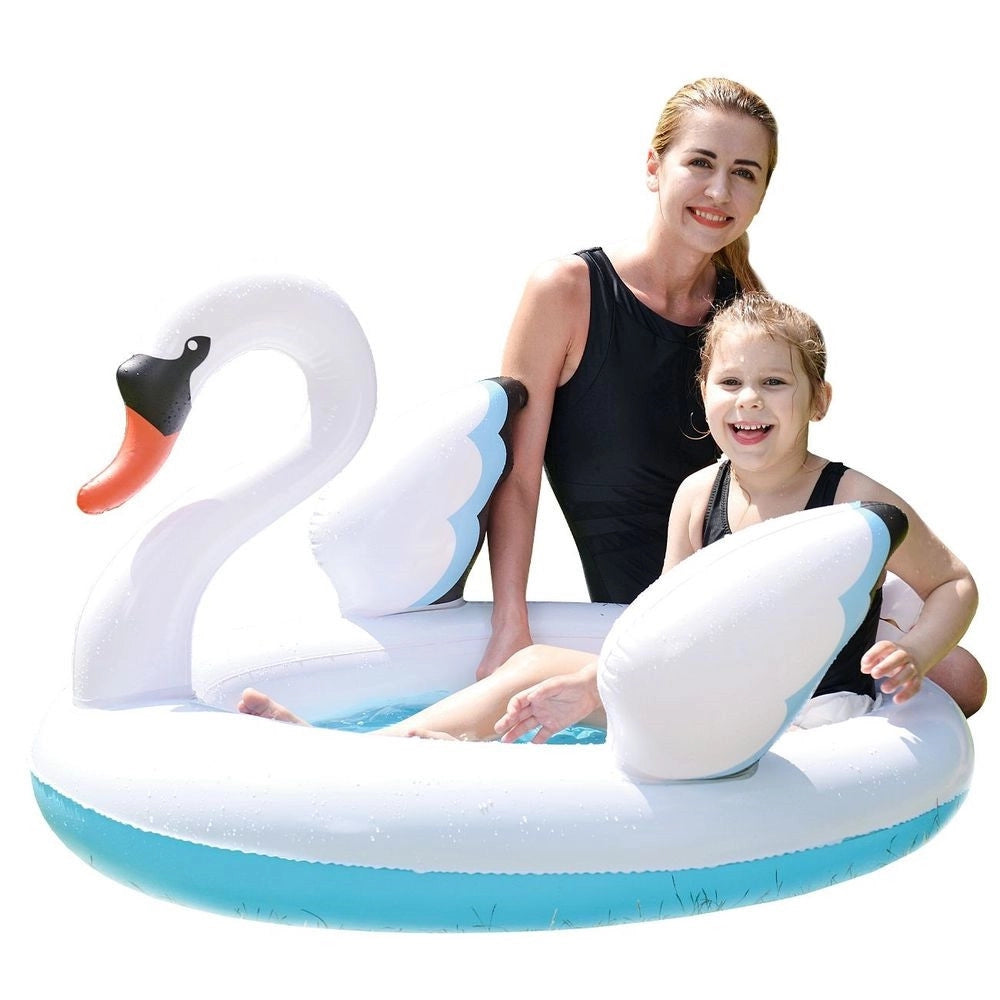 Trade Shop - Piscina Gonfiabile Per Bambini Forma Cigno 108x95x65cm Giardino Divertimento 016147 -
