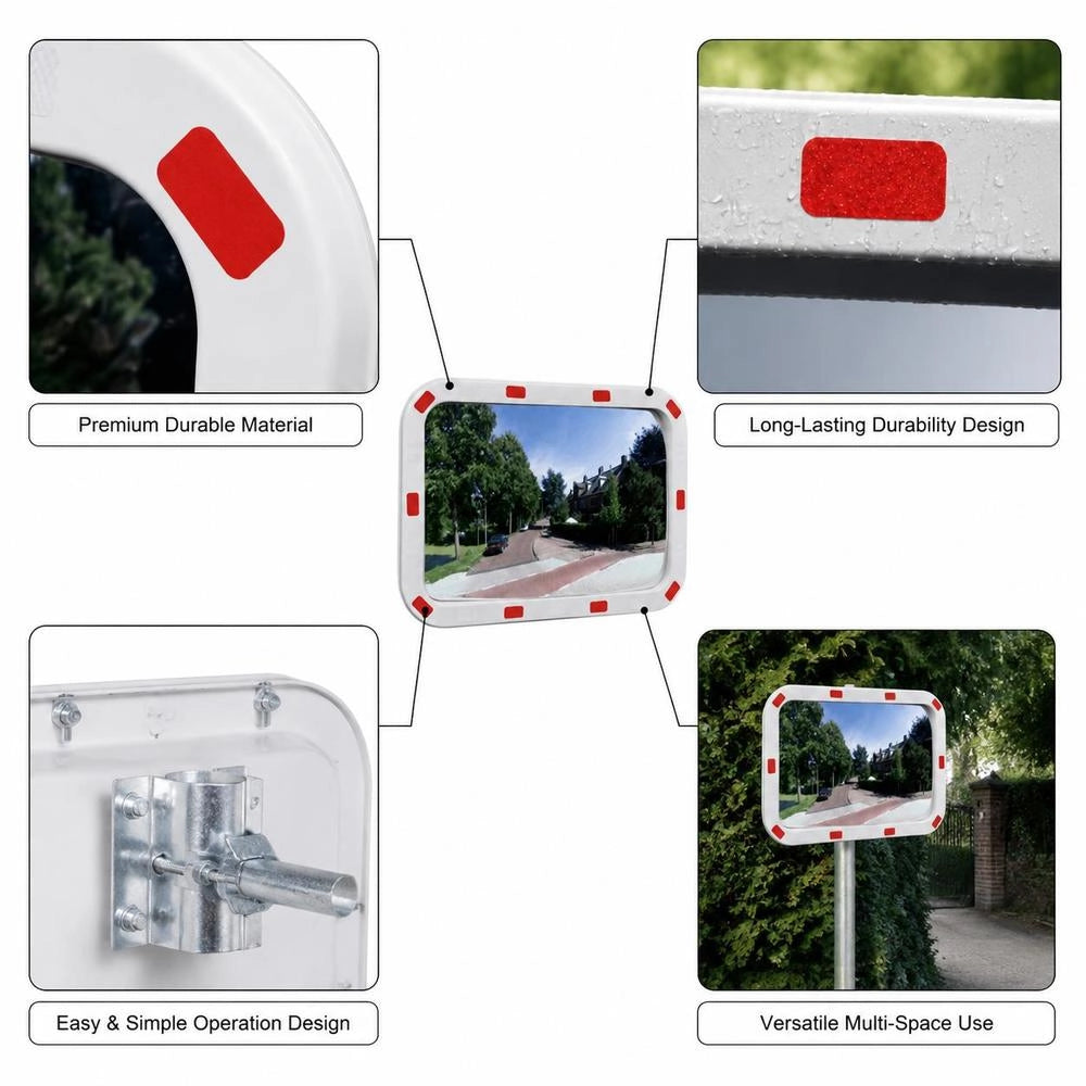 Convex Rectangular Traffic Mirror 40x60 Cm With Reflectors