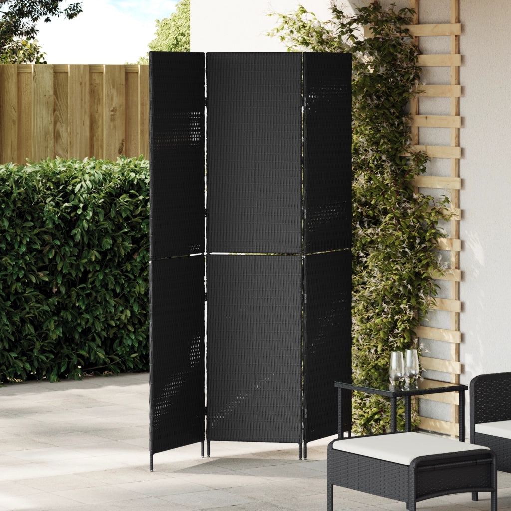 Divisorio per stanze 3 pannelli pieghevole nero 146x180 cm in polyrattan