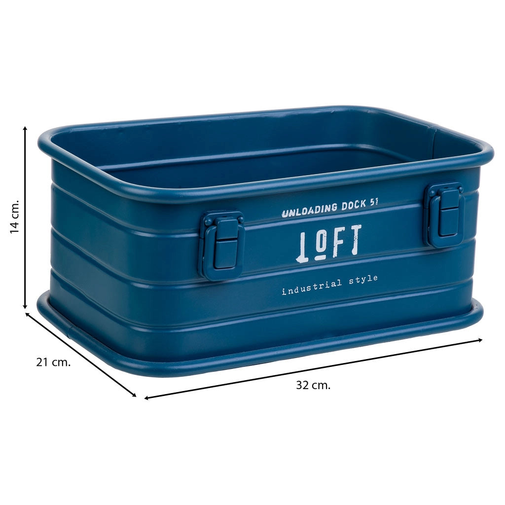 Cestino rettangolare in metallo stampato blu 32x21x14