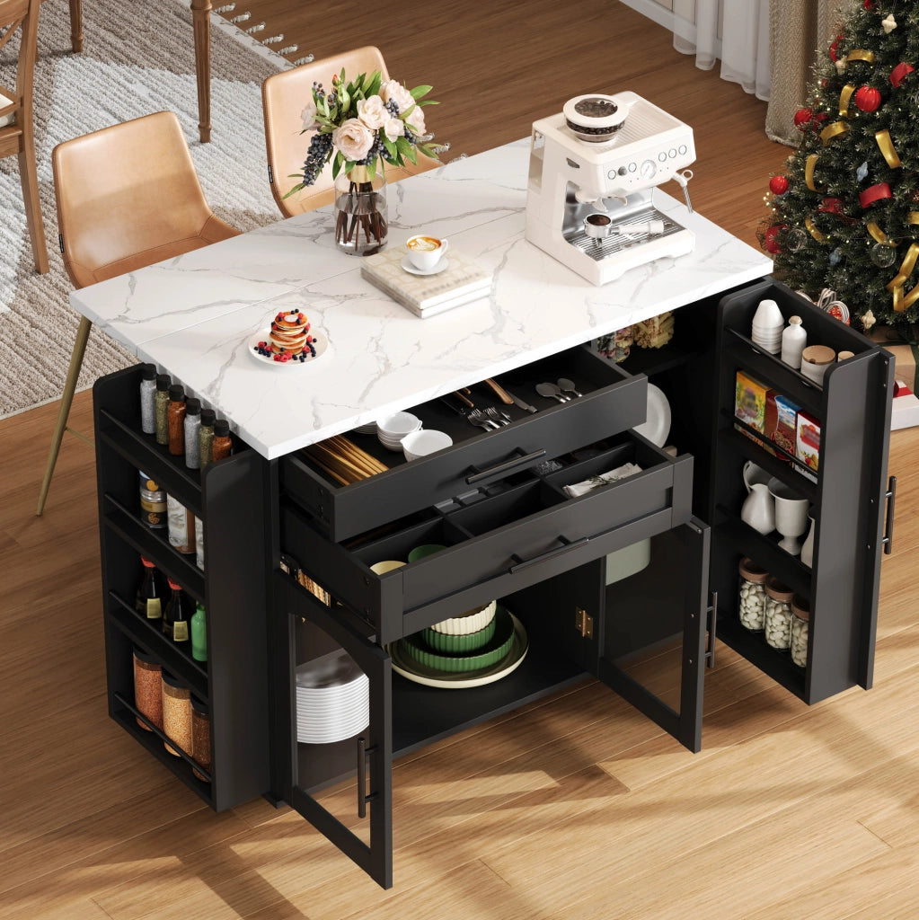 Isola cucina con piano ribaltabile 138x70x90 cm in MDF nero