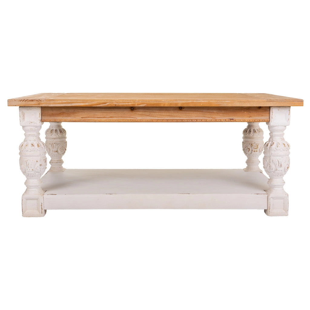Tavolino in legno intagliato marrone 120x70x50h