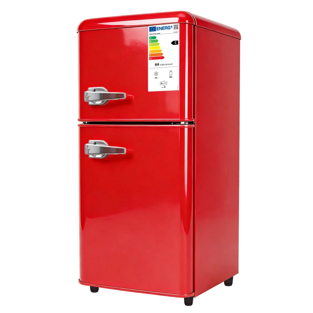 FRIGORIFERO Doppia porta 60 L Rosso con luce LED interna