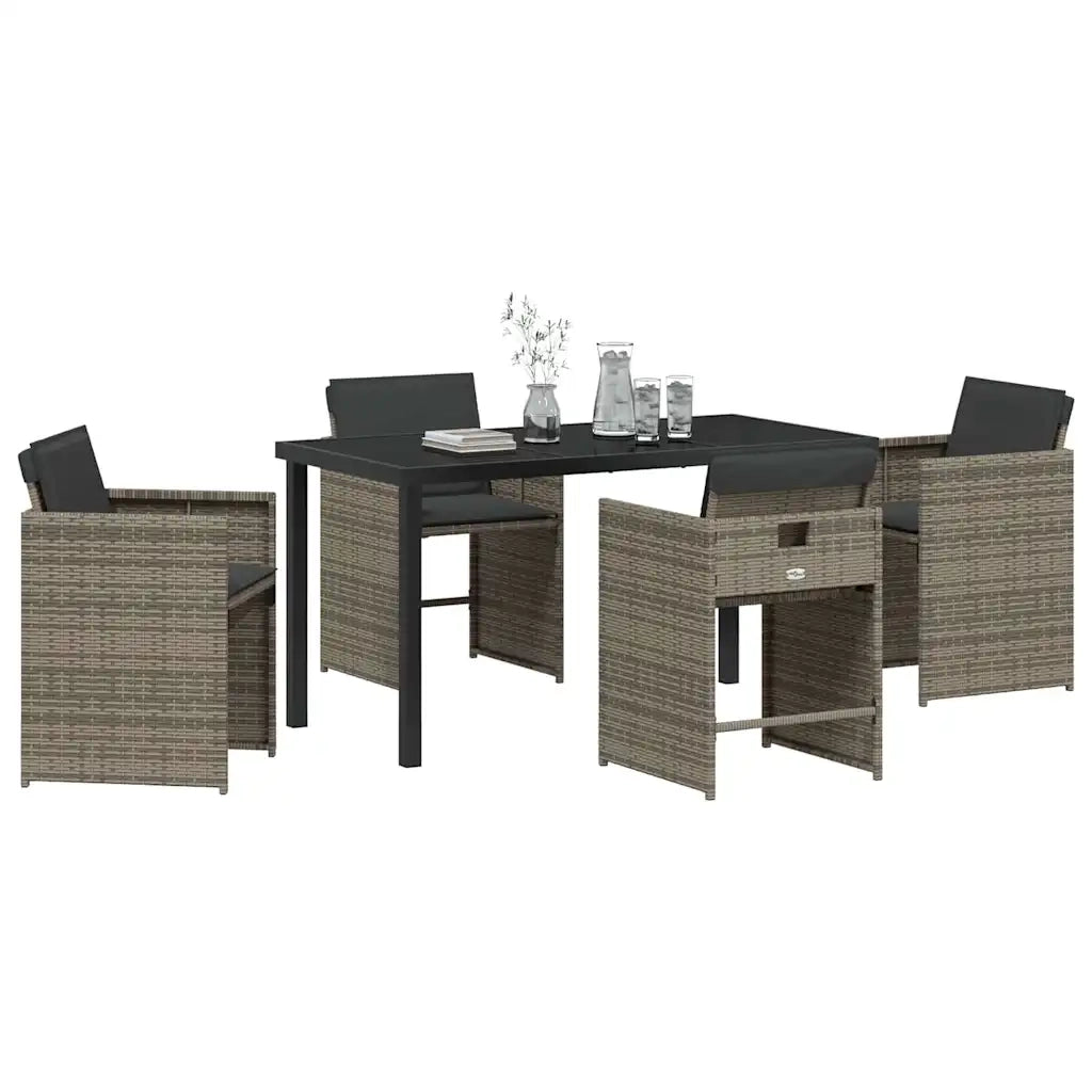 Set da Pranzo per Giardino con cuscino 5 pcs Grigio polyrattan