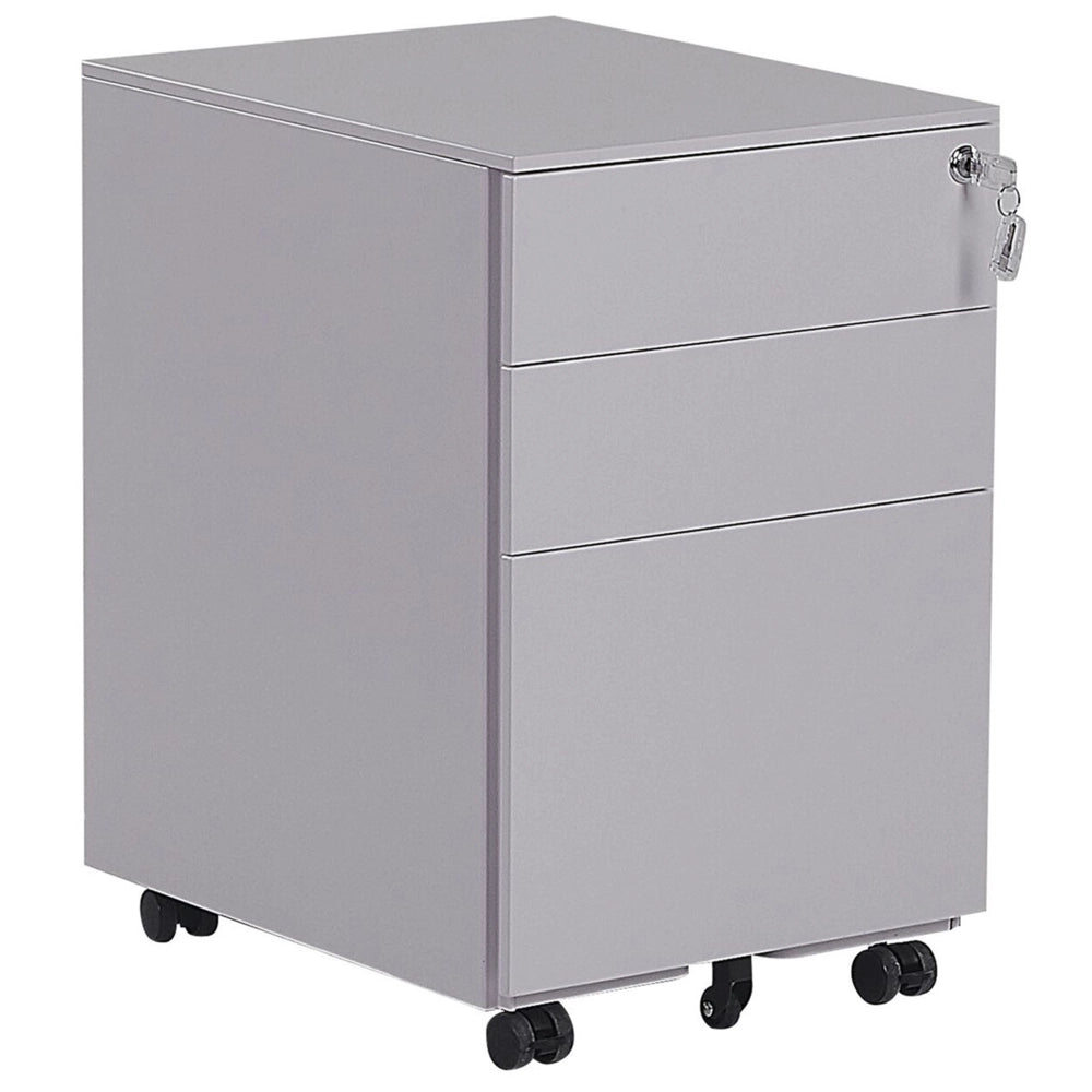 Mobiletto Ufficio Grigio Acciaio con Ruote 3 Cassetti Chiusura a Chiave Design Industriale