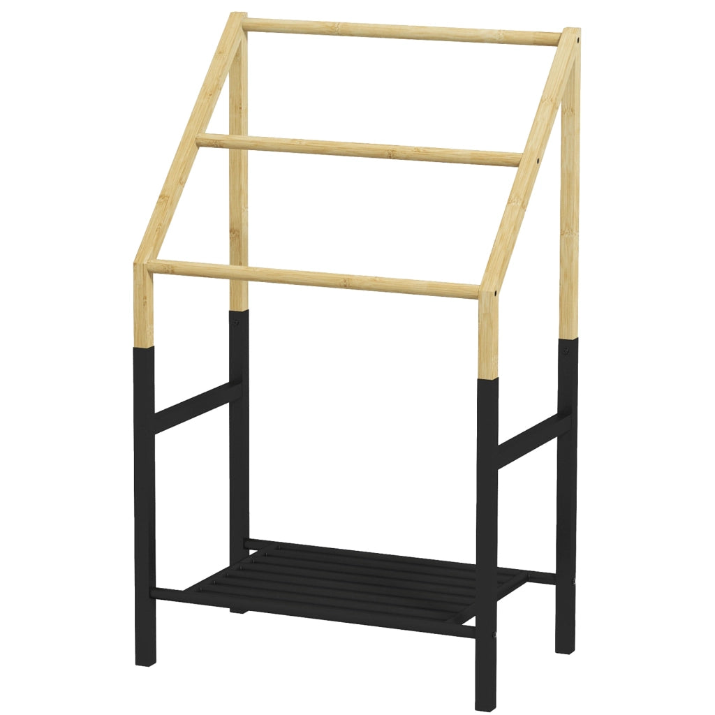 Portasciugamani a Terra con Ripiano ¨C Zephmum ¨C Nero e Legno 51x31x85.5 cm