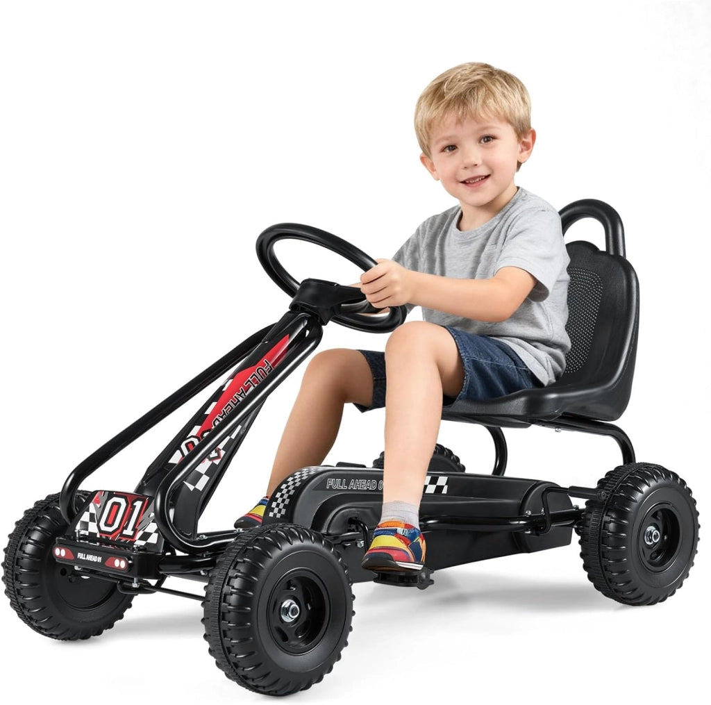 Go Kart a Pedali per Bambini, Go Kart Veicolo con Sedile Regolabile e Freno a Mano, per Bambini 3-6 Anni, Portata Massima 30 kg (Verde)