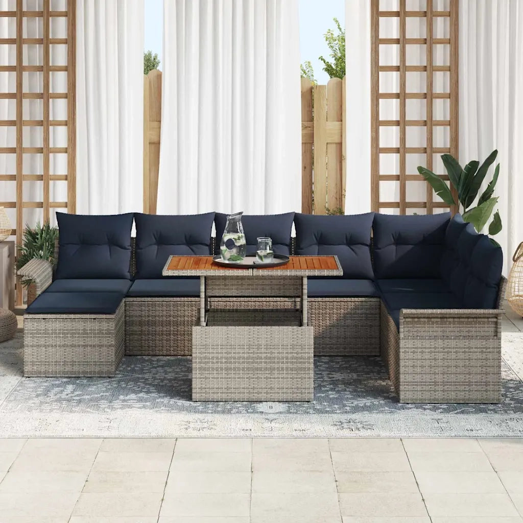 Set Divano da Giardino 9 pcs Grigio Poly Rattan