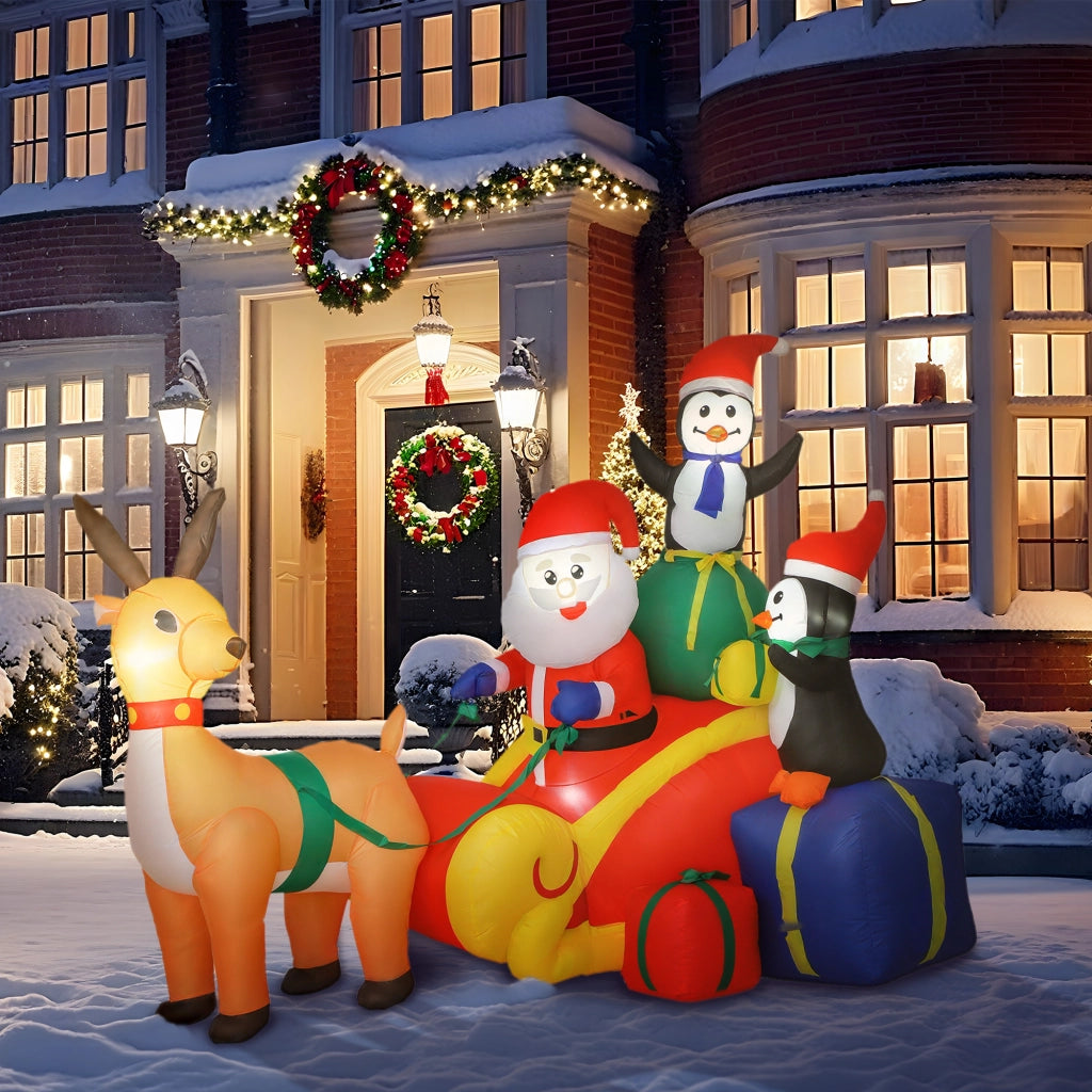 Pap¨¤ Gonfiabile Natale con Slitta e Luci LED ¨C zephmum ¨C 180x120x155 cm