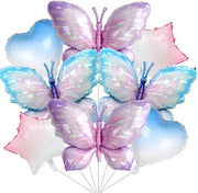 Set di palloni per feste - 2 palloni a forma di farfalla blu/2 palloni a forma di farfalla viola - 2 palloni a stella - 2 palloni a forma di cuore - Materiale di alta qualità in alluminio - Decorazione per feste - Palloni per feste